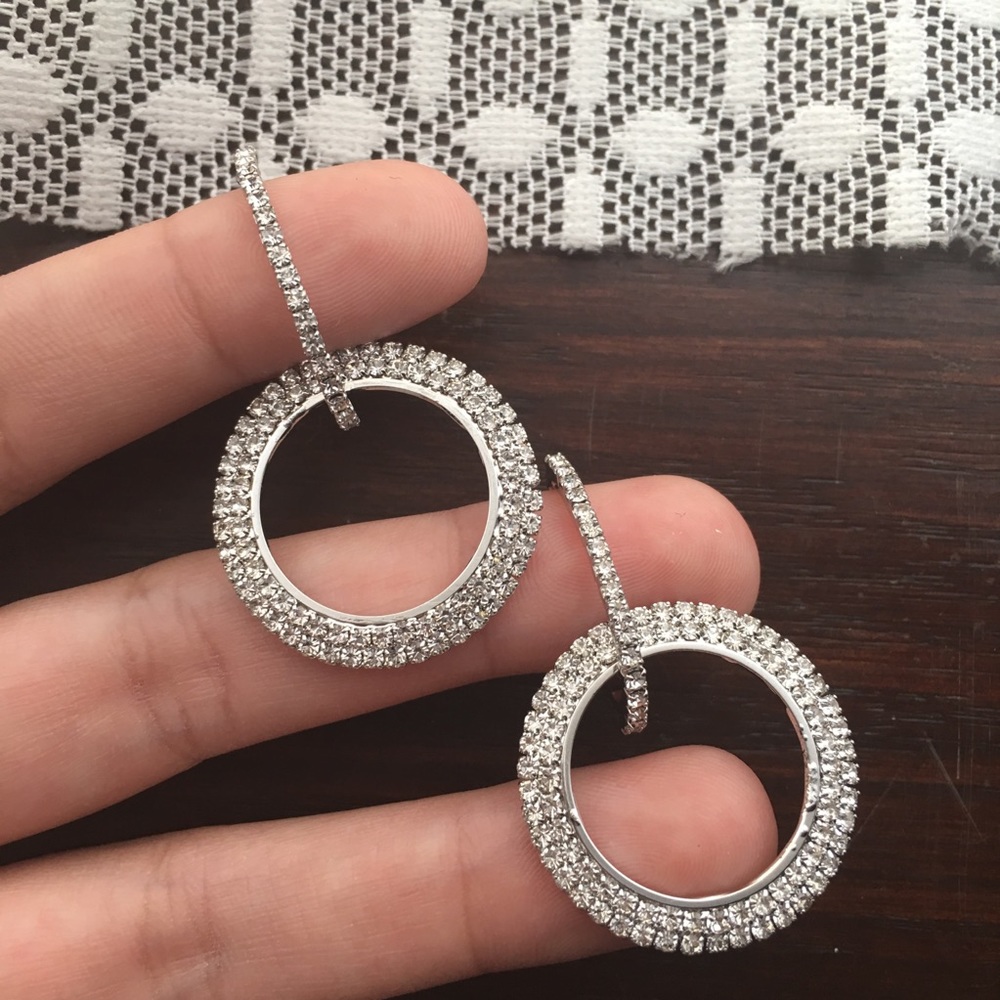 SOLD OUT Crystal Rhinestone Hoop Earrings - Picture 1 of 8